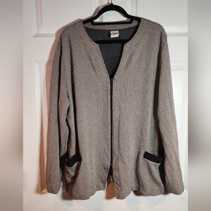 Fashion Bug Beige And Black Herringbone Pattern Zip Up Jacket XXL